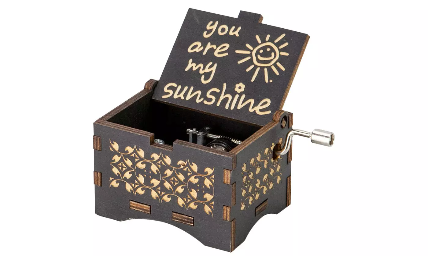 Birthday Gift Music Box You Are My Sunshine Engraved Hand Crank Wooden Music Box