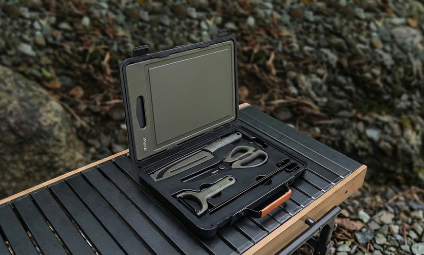 Image 5: 6-in-1 Portable Kitchen Camping Tool Set with Cutting Board and Table