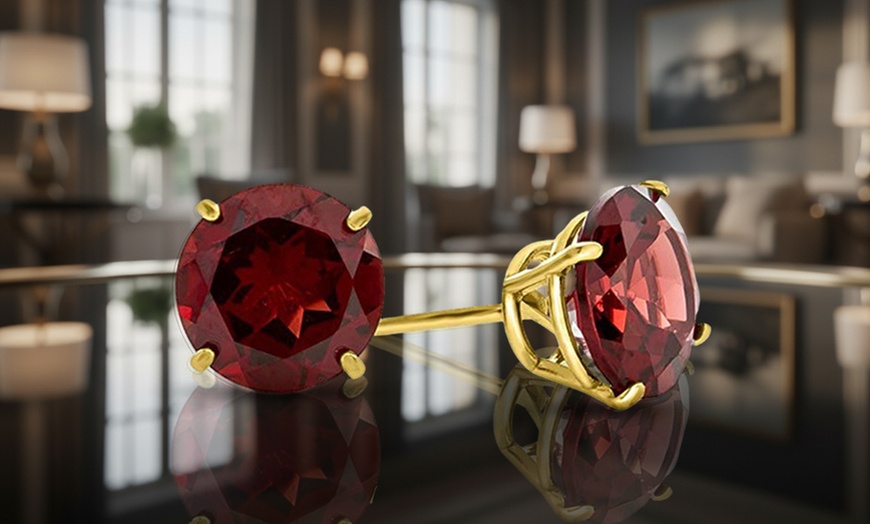 Image 1: Paris Jewelry 10k Yellow Gold Plated Round 7mm Garnet Stud Earrings