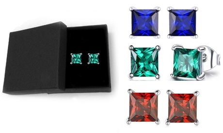 Sterling Silver Emerald Sapphire or Ruby Princess Cut Studs - Multiple Options May None 2 ct Created Ruby