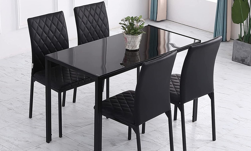 Image 7: Upholstered Faux Leather Set of 4 Dining Chairs HomCom