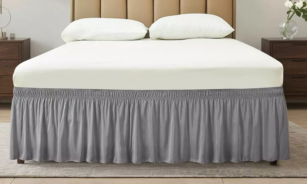 No-Lift Elastic Bed Skirt - 15" Drop, Easy Wrap-Around Pleated Skirt
