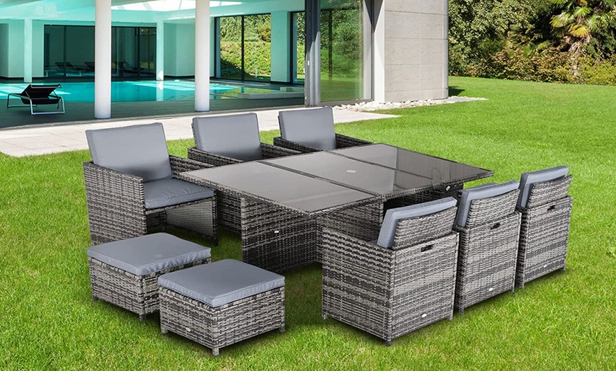 Image 15: 10 Seater Outsunny Rattan-Effect Patio Dining Set with Glass-Top Table