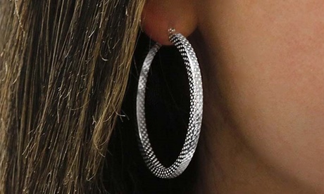 Italian Sterling Silver 30MM or 40MM Laser Cut Etched Hoop Earrings 30mm Silver Sterling Silver