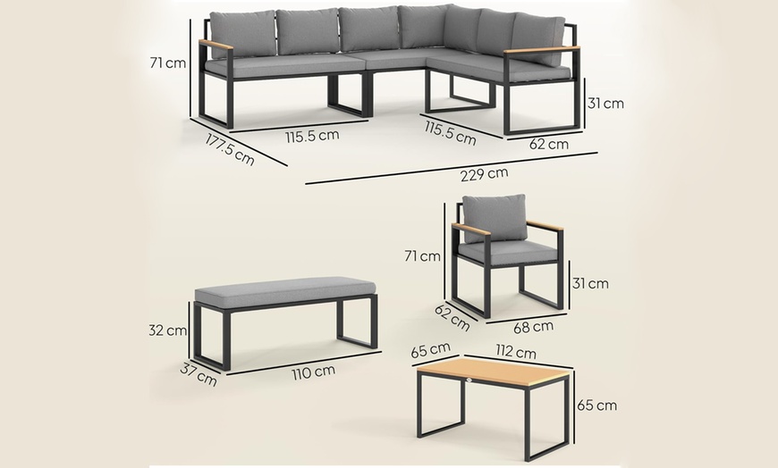 Image 10: Outsunny Six-Piece L-Shaped Garden Furniture Set