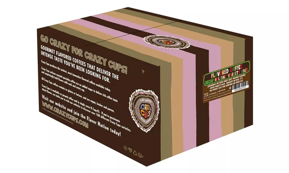 Crazy Cups Decaf Holiday Variety Pack Hot or Iced Coffee K Cups, 24 or 72 Count