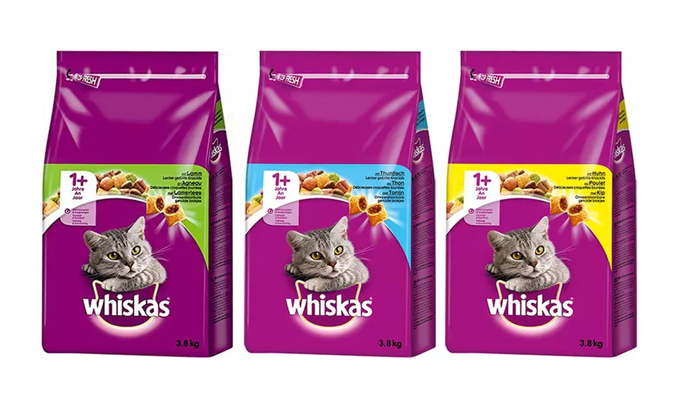 3x 3,8 kg Whiskas Trockenfutter mit Huhn, Lamm oder Thunfisch - Primary Image