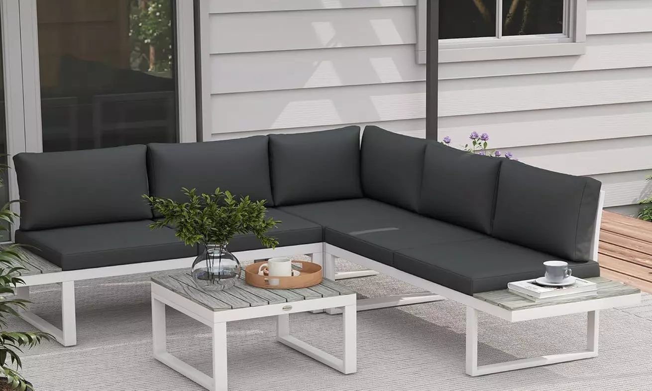 Four-Seater Outsunny Garden Set with Recline Corner Sofa and Table