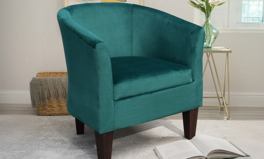 Image 3: Plush Velvet Tub Chair