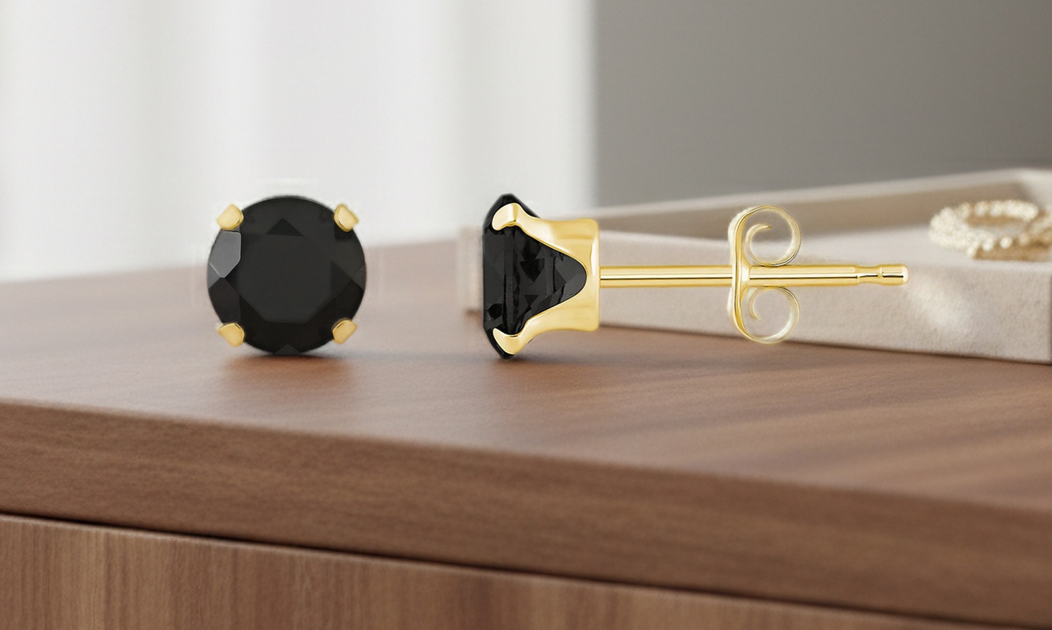Paris Jewelry 10K Yellow Gold 7 mm Round cut Black CZ Stud Earrings