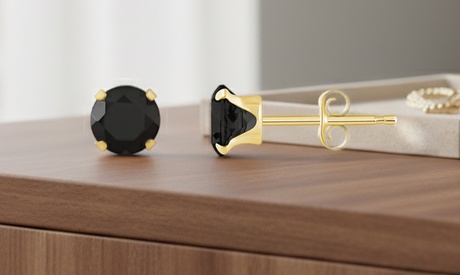 Paris Jewelry 10K Yellow Gold 7 mm Round cut Black CZ Stud Earrings 7 MM Yellow Gold Cubic Zirconia Cubic Zirconia