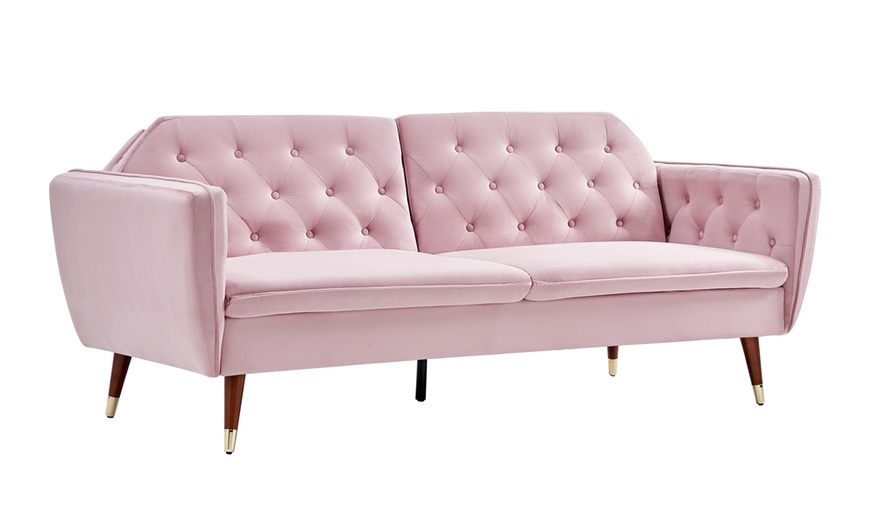 Image 27: Three-Seater Velvet Click Clack Sofa Bed