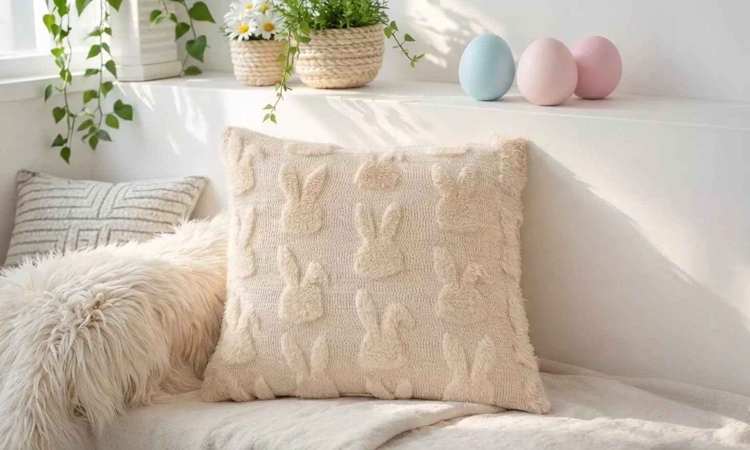 Easter Bunny Plush Cushion Cover