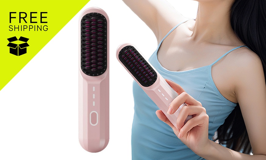 Image 1: Cordless Hair Straightener Brush