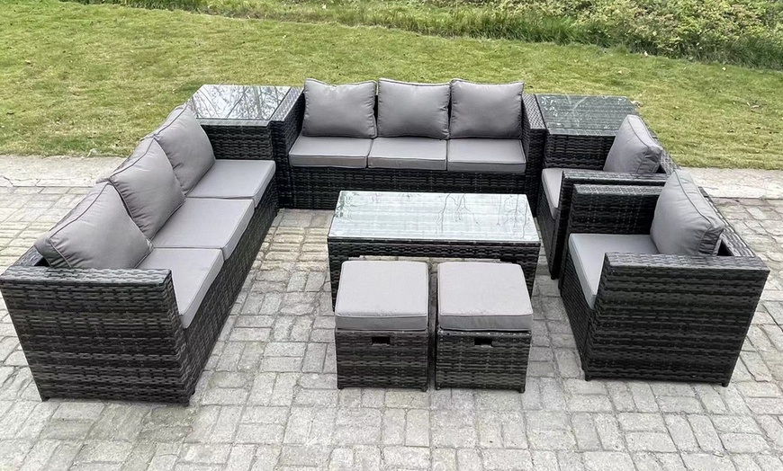 Image 1: 10-Seater Rattan-Effect U-Shaped Garden Lounge Sofa Set