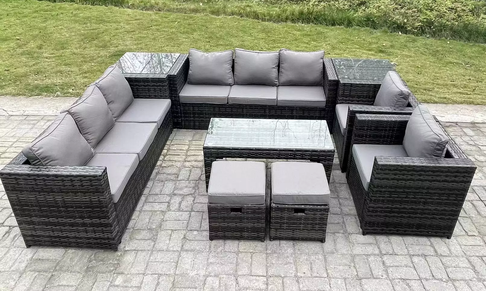10-Seater Rattan-Effect U-Shaped Garden Lounge Sofa Set - Primary Image