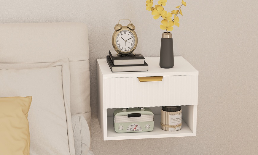 Image 4: HOMCOM Floating Nightstands with Modern Design and Gold Handles