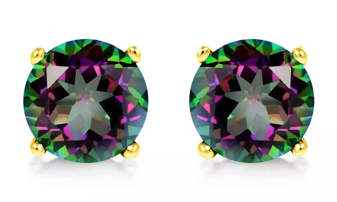 Solid 10K Gold 2CTW Rainbow Topaz Stud Earrings By MUIBLU Gems