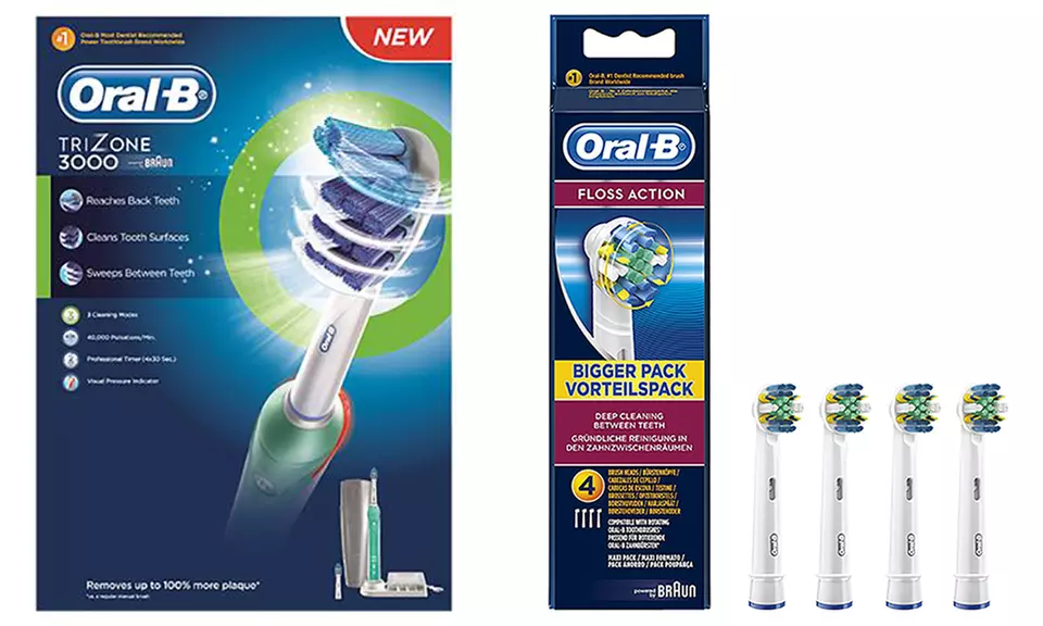 1x oder 2x Oral B TriZone 3000 Zahnbürste optional mit 4er-Pack Ersatzköpfe - Primary Image