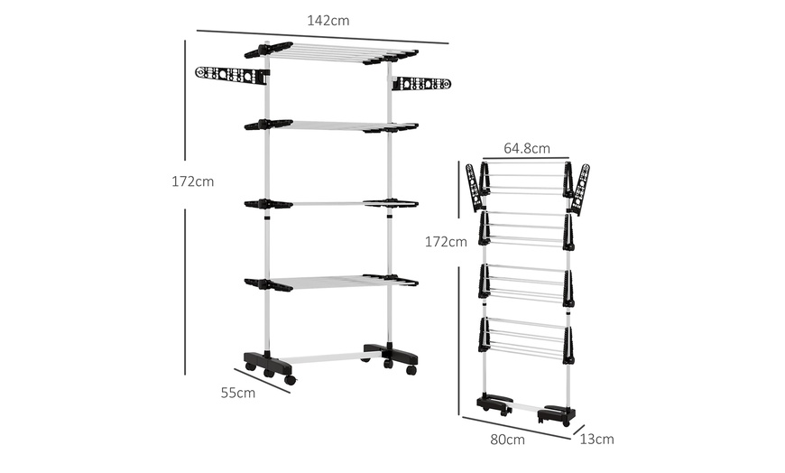 Image 6: HomCom Multi-Layer Clothes Drying Rack with Wheels