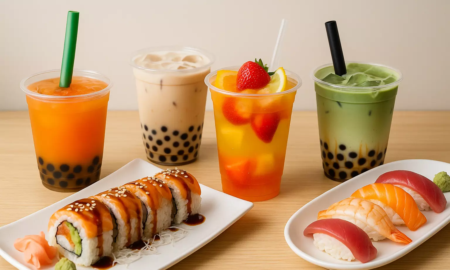 Sushi & Appetizer Combo, Bubble Tea & Snack Pair, or Full Meal for 2