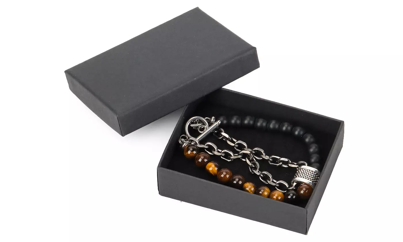 Handmade 8MM Natural Stone Prayer Beads Tiger Eye Bracelet for Men Women