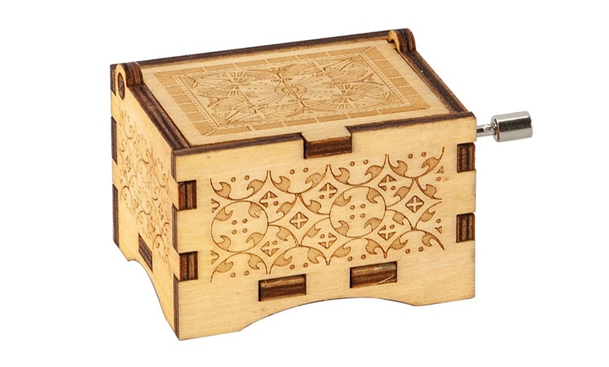 Image 3: Wooden Music Box Hand Crank Engraved Vintage Toy Kids Gift-You Are My Sunshine