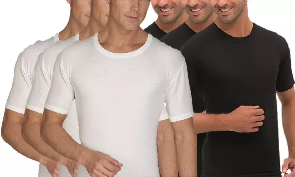 6er-Pack Kurzarm-T-Shirts mit Rundhalsausschnitt in Weiß und Schwarz und Größe nach Wahl - Primary Image