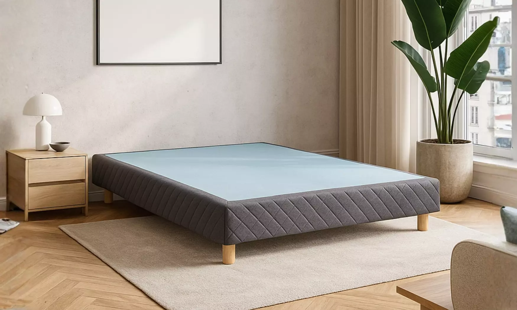 Base letto imbottita con tessuto accoppiato a schiuma, Sampur