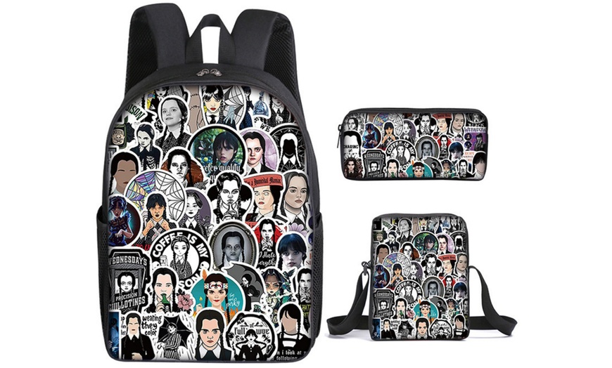 Image 14: 3-Piece Wednesday Adams-Inspired Backpack Set 