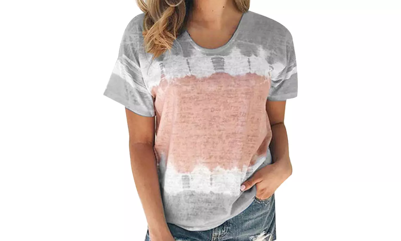 Women Summer Tie-dye Loose T Shirts Short Sleeve Tops Tunic Blouses