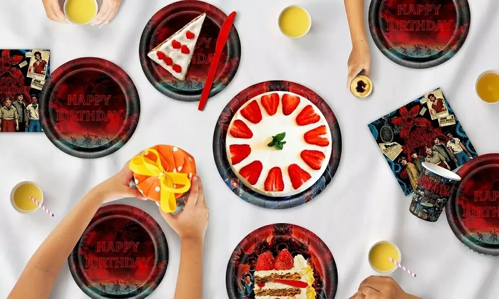 80s Retro Style Sci-Fi Birthday Party Tableware Set with Banner