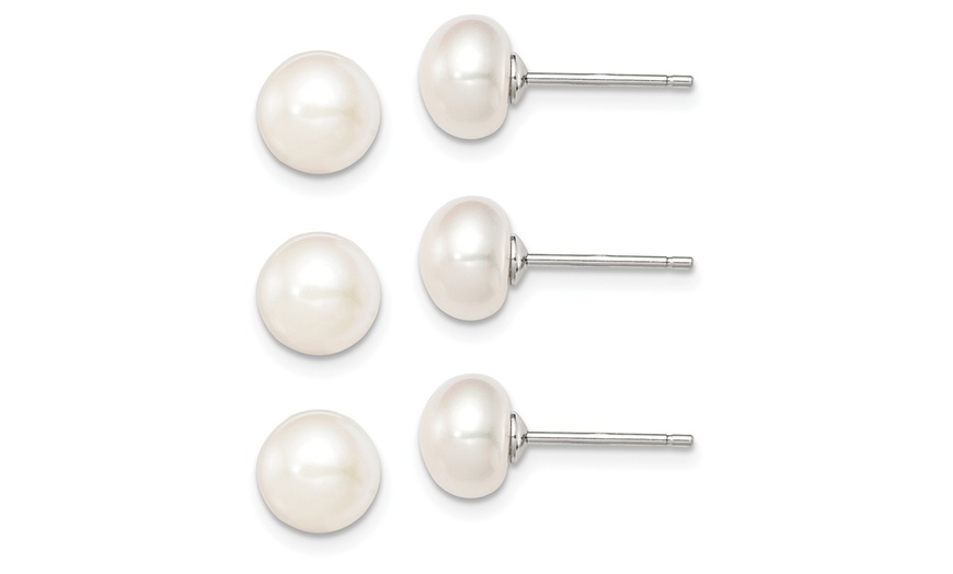 Image 3: White Gold Plated 10-11mm White Freshwater Cultured Round Pearl Stud Earrings