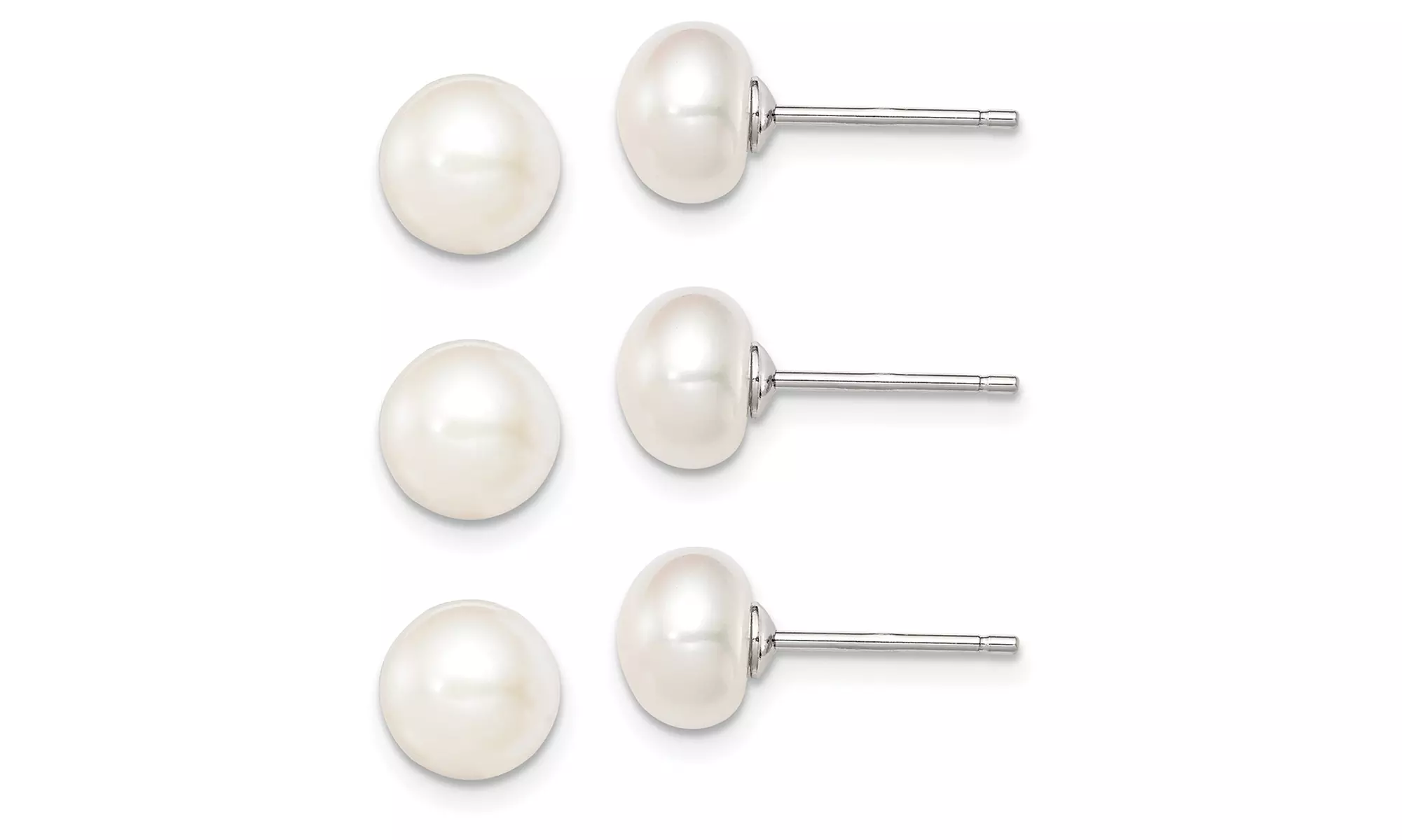 White Gold Plated 10-11mm White Freshwater Cultured Round Pearl Stud Earrings