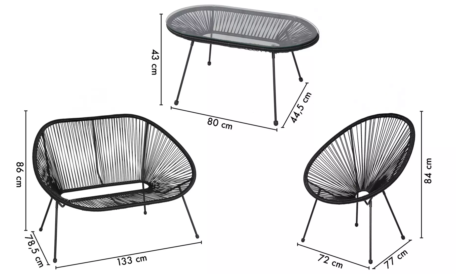 Salotto da giardino in corda intrecciata, 1 tavolino, 2 poltrone e 1 divano, con spedizione gratuita - Image 7