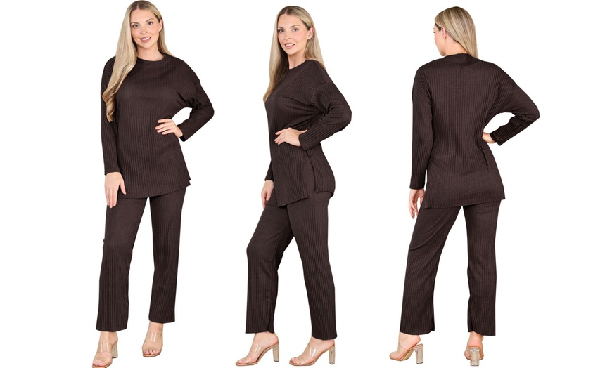 Image 9: Want Clothing Ribbed 2-Piece Wide Leg Loungewear Suit