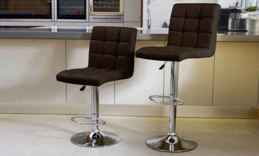 Image 11: Set of Two Juno Adjustable Faux Leather Bar Stools