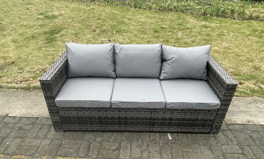 Image 4: 8-Seater Outdoor PE Rattan Garden Furniture Gas Fire Pit