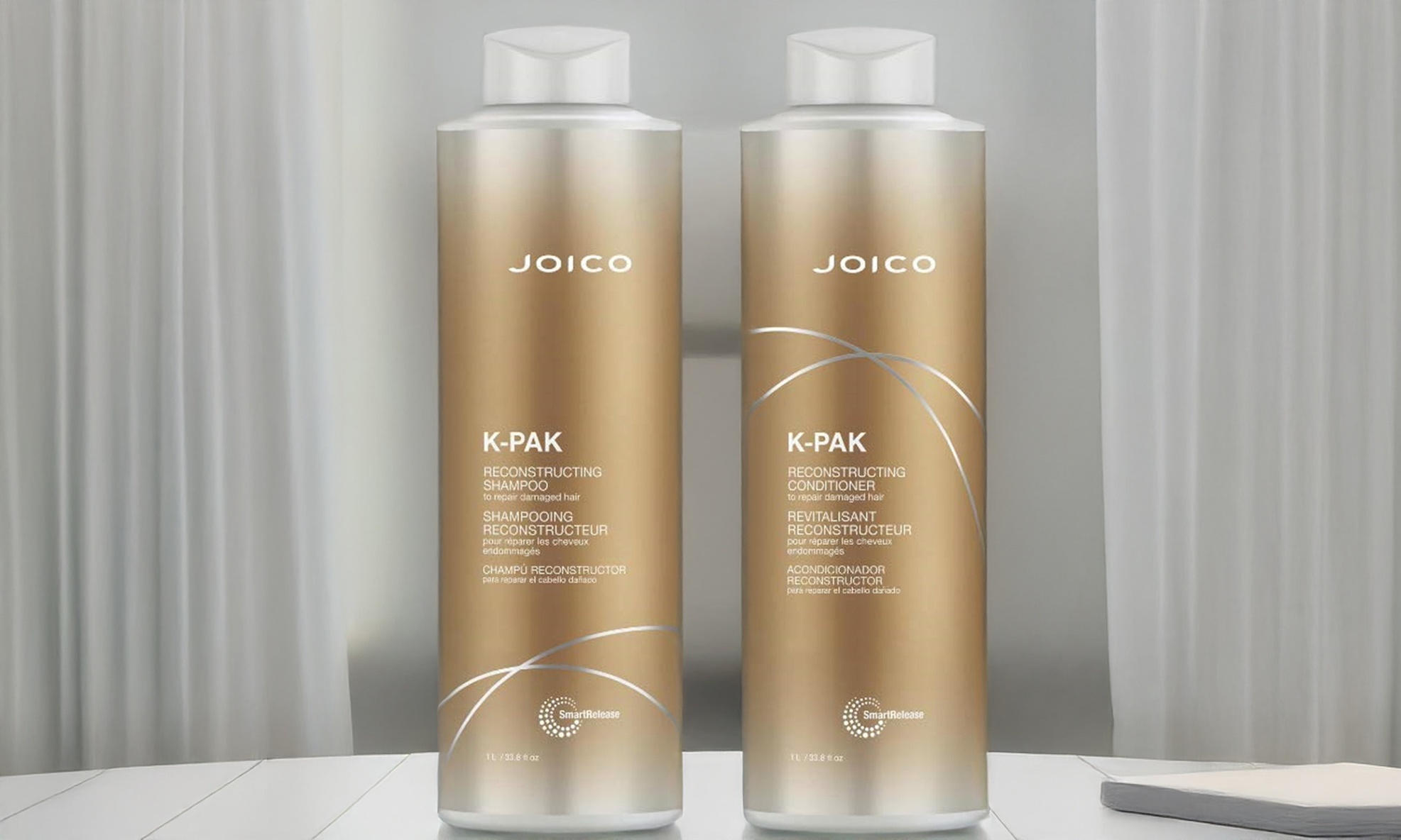 JOICO K-PAK Reconstructing Shampoo & Conditioner for Damaged Hair Liter Duo