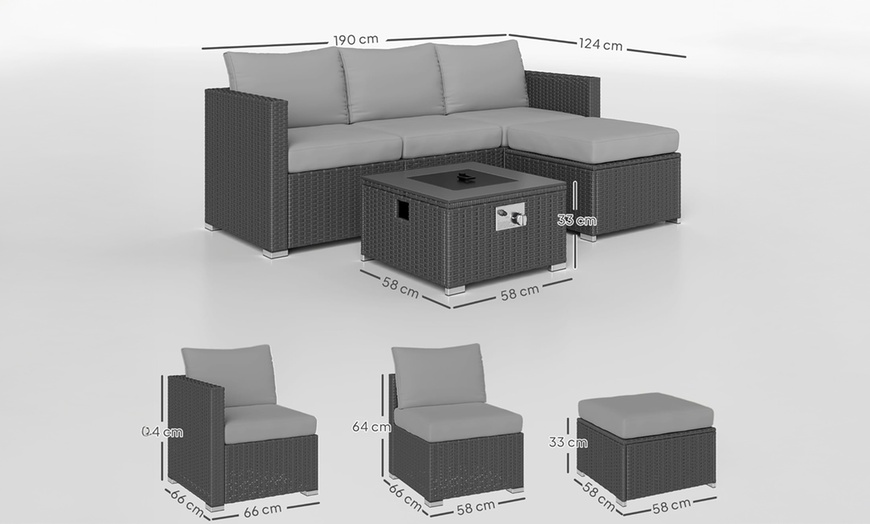 Image 11: Outsunny Five-Piece Rattan-Effect Furniture Set with Fire Pit Table