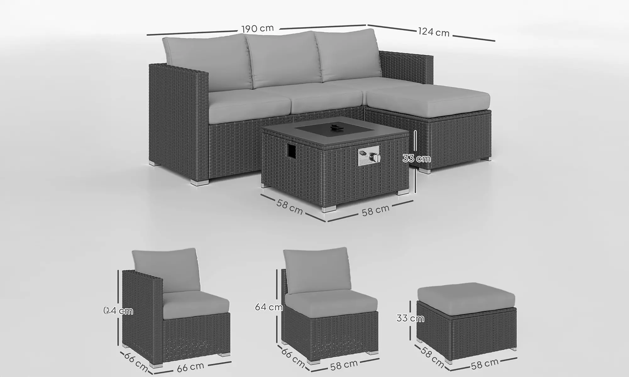 Outsunny Five-Piece Rattan-Effect Furniture Set with Fire Pit Table