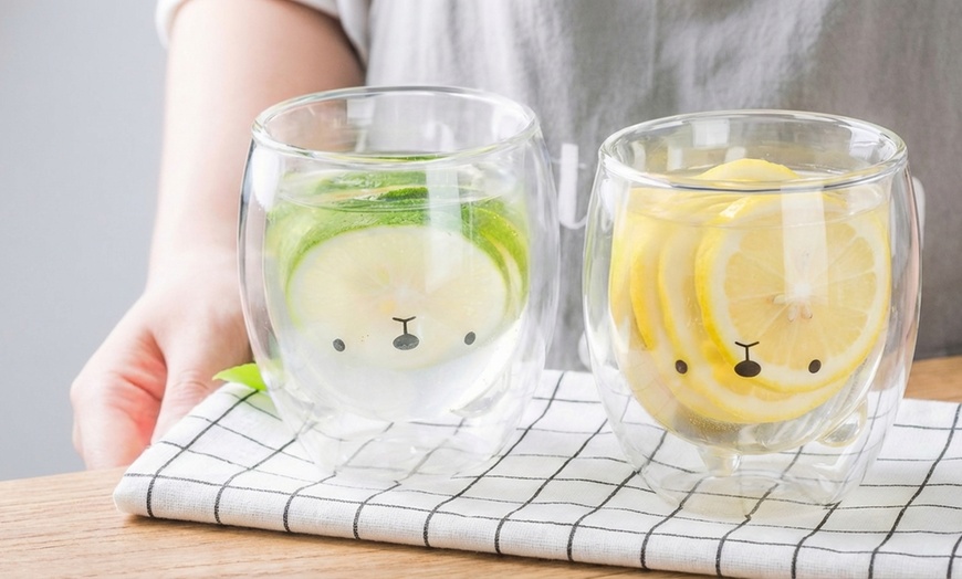 Image 4: Bear Face Double-Wall Insulated Glass Mug