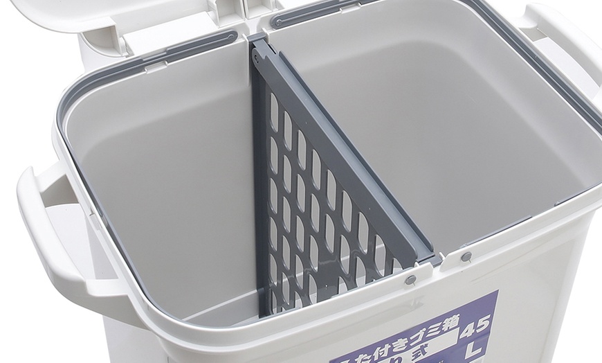 Image 8: Double-Layer Trash Can with Three Compartments and Wheels