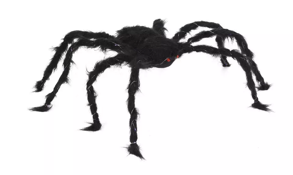 2.5Ft Giant Scary Fake Black Hairy Spiders with Purple Lights for Halloween