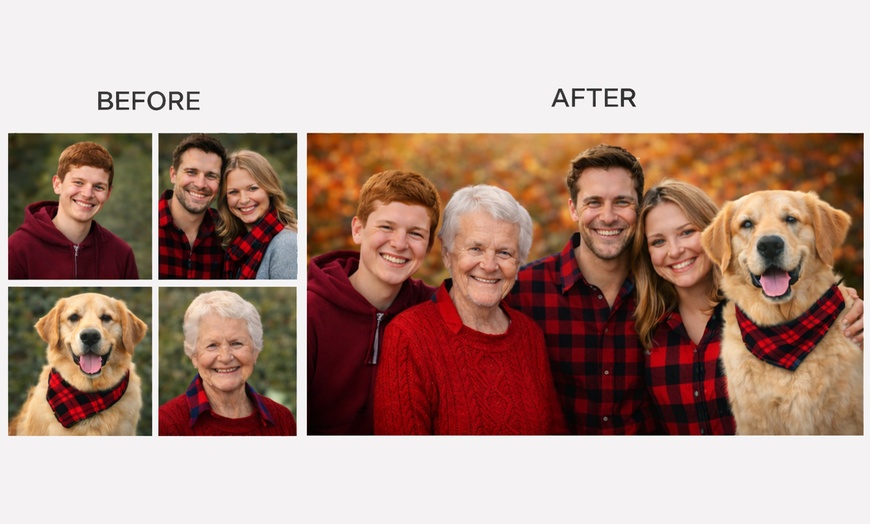 Image 10: Create One Image: Custom Digital Family Photo Merge– Add People /Pets
