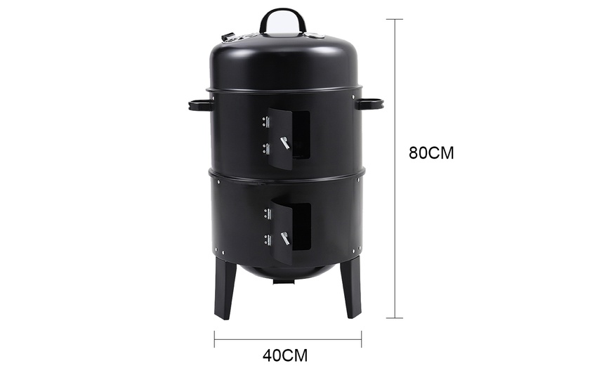 Image 9: Portable Cylindrical Double-Layer Charcoal BBQ Grill
