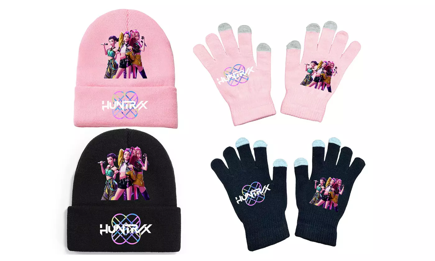 Strick-Set aus Mütze und Handschuhen im Stil von K-Pop Demons Hunters