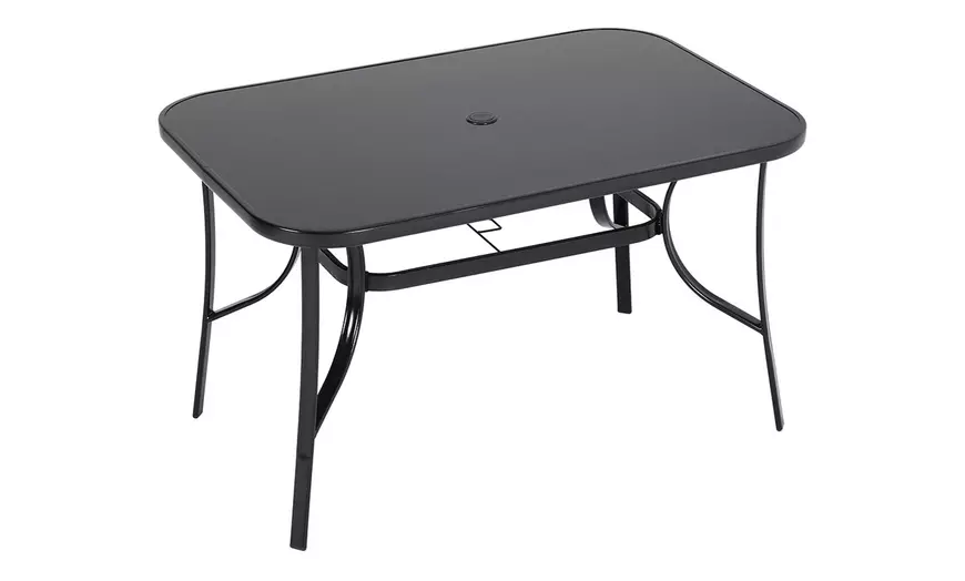 Image 12: Black Tempered Glass Coffee Table with Umbrella Hole 