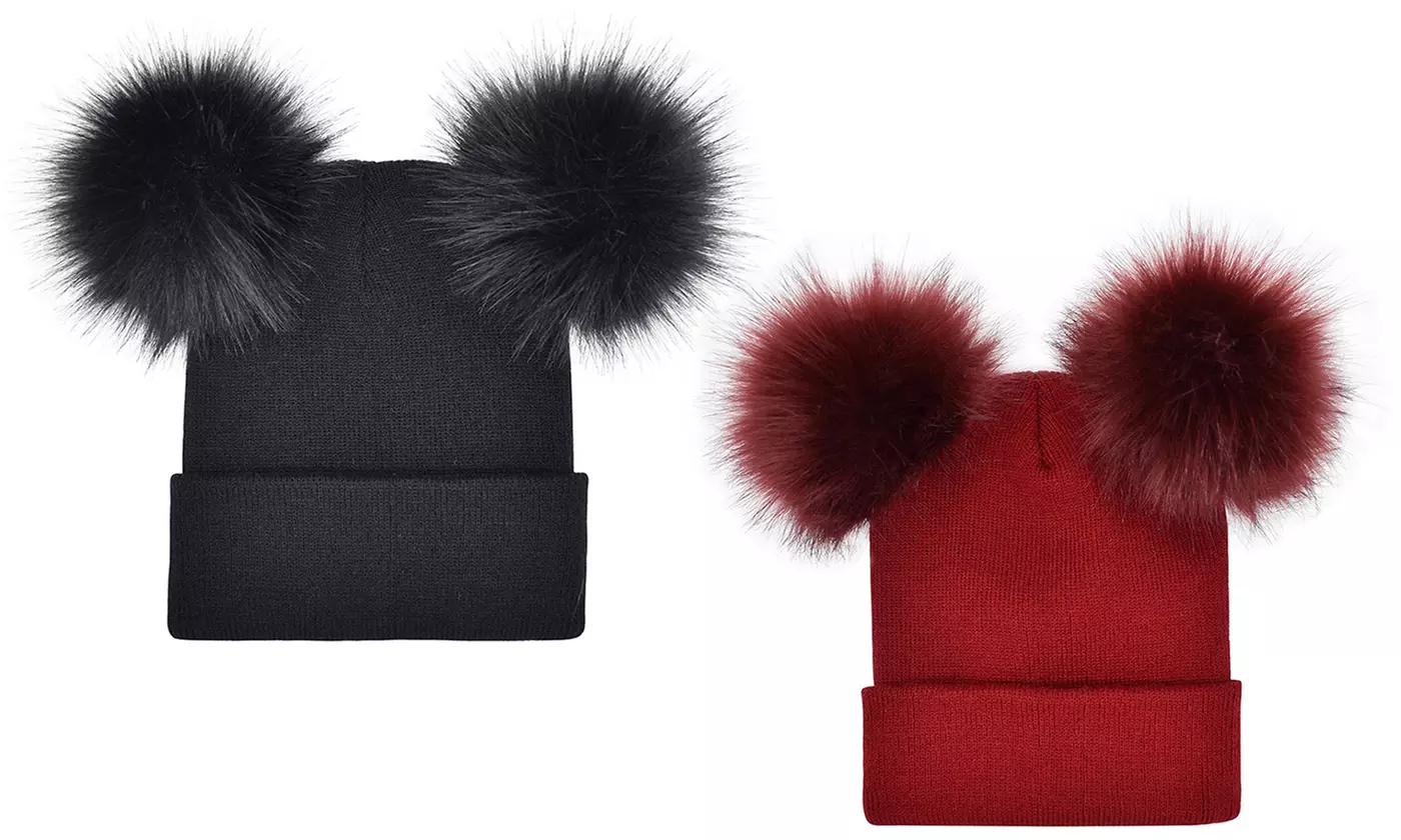 Bonnet double pompon fausse fourrure pour femme Gabi - Second Medium