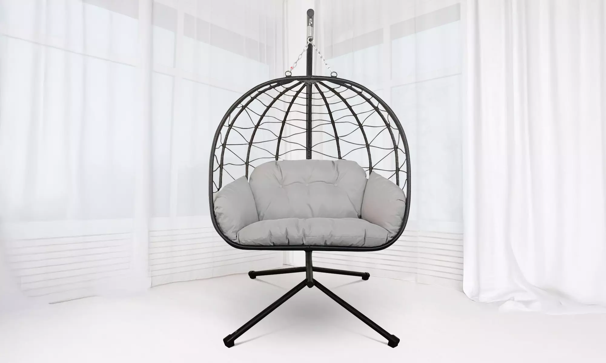 Swinging Rattan-Effect Egg Chair